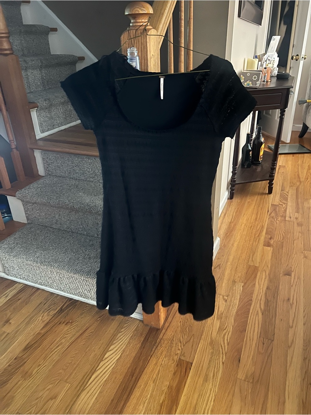 Free People Black Short Sleeve Knit Peplum dress